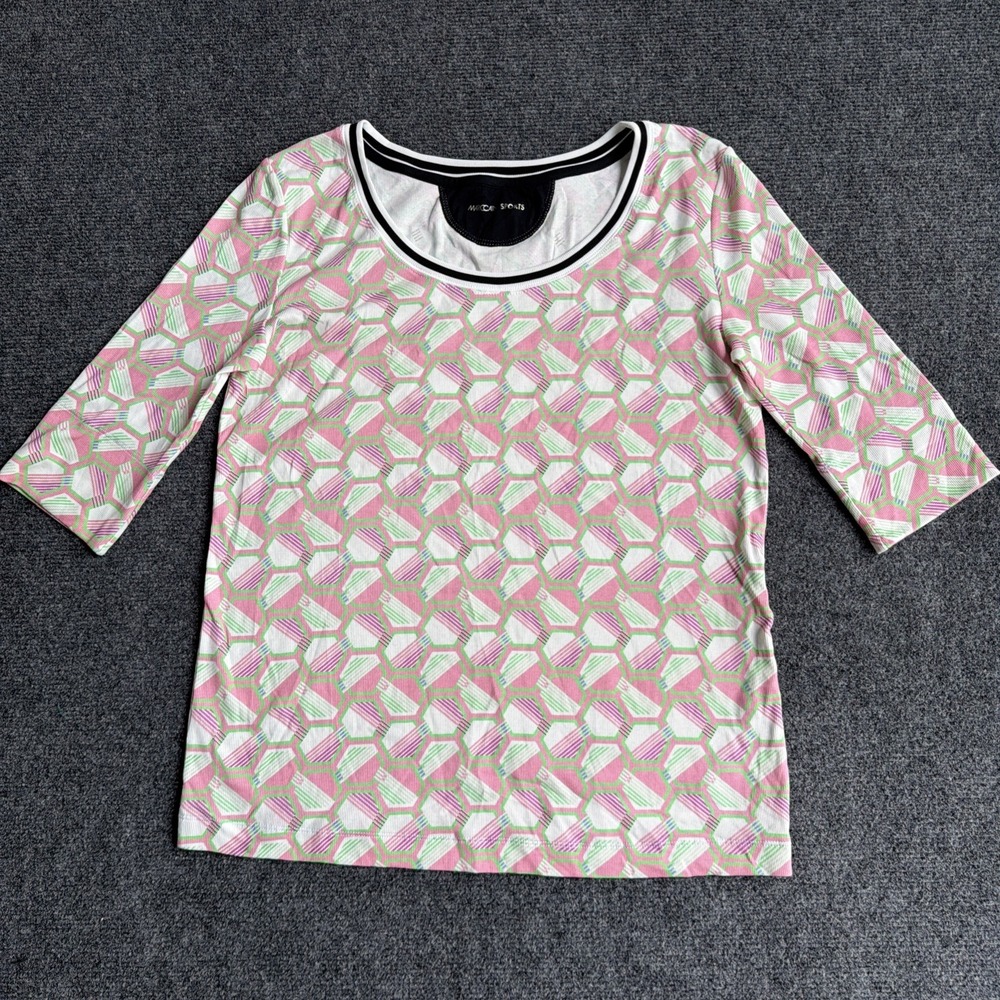 Marc Cain Sports Top 1/2 Sleeve Honeycomb Geo Germany Luxury NWT Sz Small